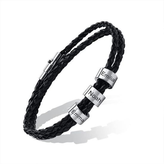 Bracelet Personnalisable Lettre Prénom – Acier Inoxydable Argenté Avec Cœur Noir – Mixte