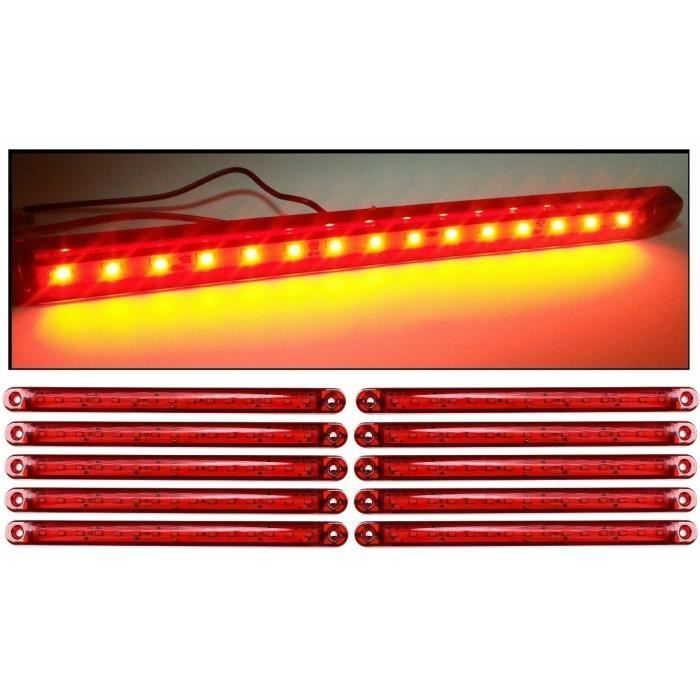 10x 12/24V Rouge Feux De Gabarit Long 15 LED Auto Camion Caravane Camper Bus Daf Man Remorque Tracteur