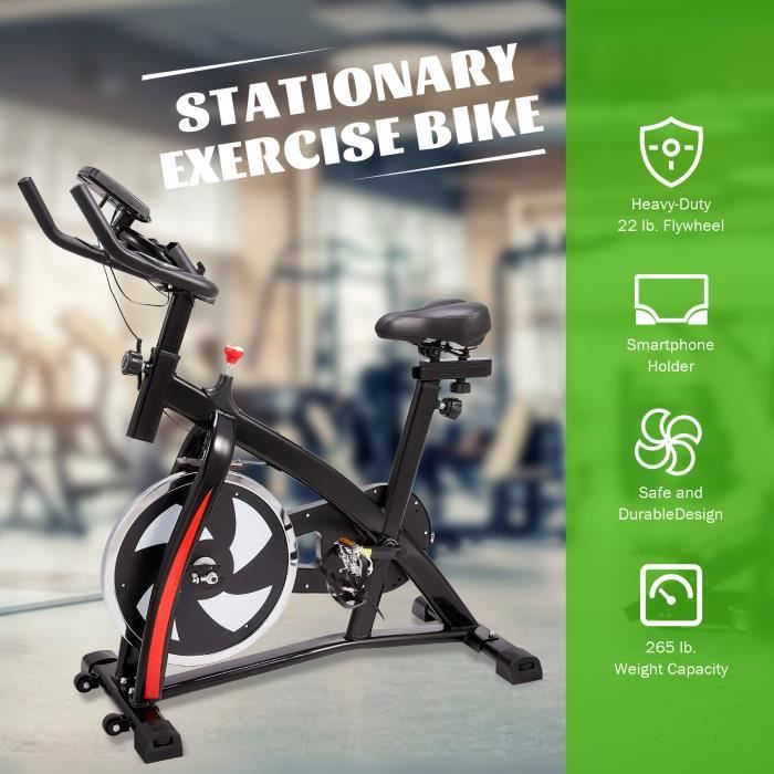 10kg Vélo d'Appartement Tour Équipement de Sport- Machine d'Entraînement- Siège et Poignée Réglables- Moniteur de Fréquence Cardiaqu
