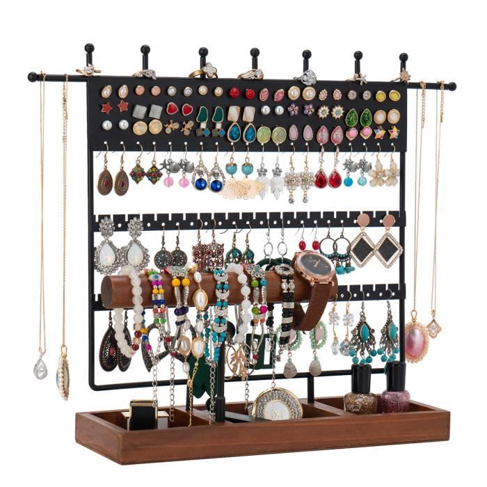 Porte - boucles d'oreilles, porte - bijoux de 124 trous, tour avec plateau en bois pour usage domestique