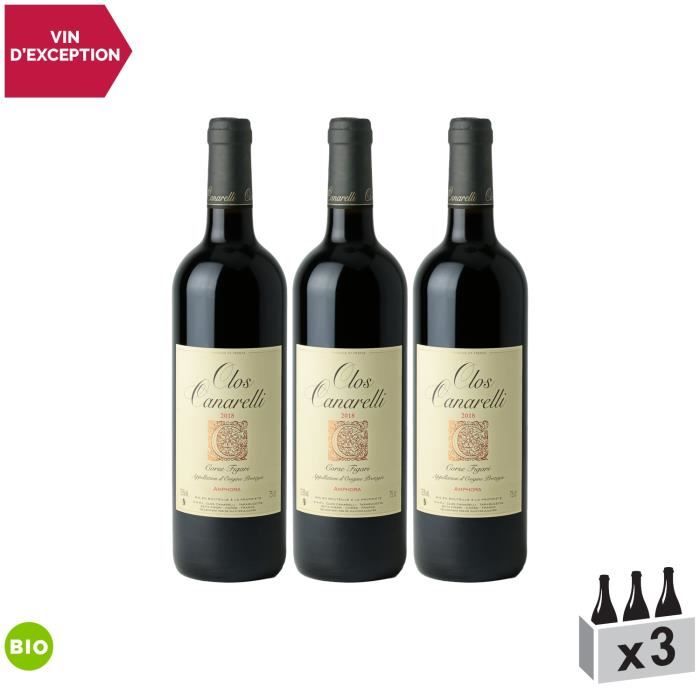Clos Canarelli Corse Figari Amphora Rouge 2018 - Bio - Lot de 3x75cl - Vin AOC Rouge de Corse - Cépage Niellucciu