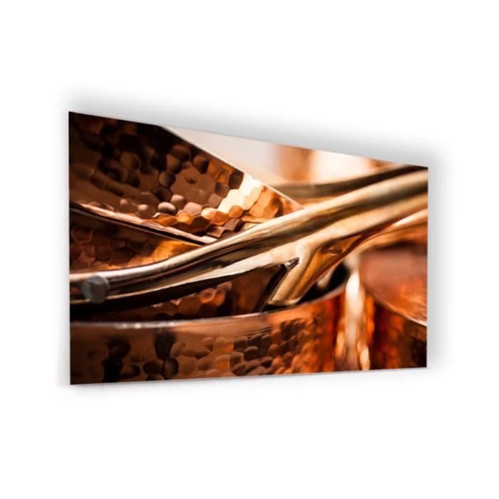 Fond de hotte -Casseroles en cuivre- en Verre de synthèse L, 120 x H, 70 cm