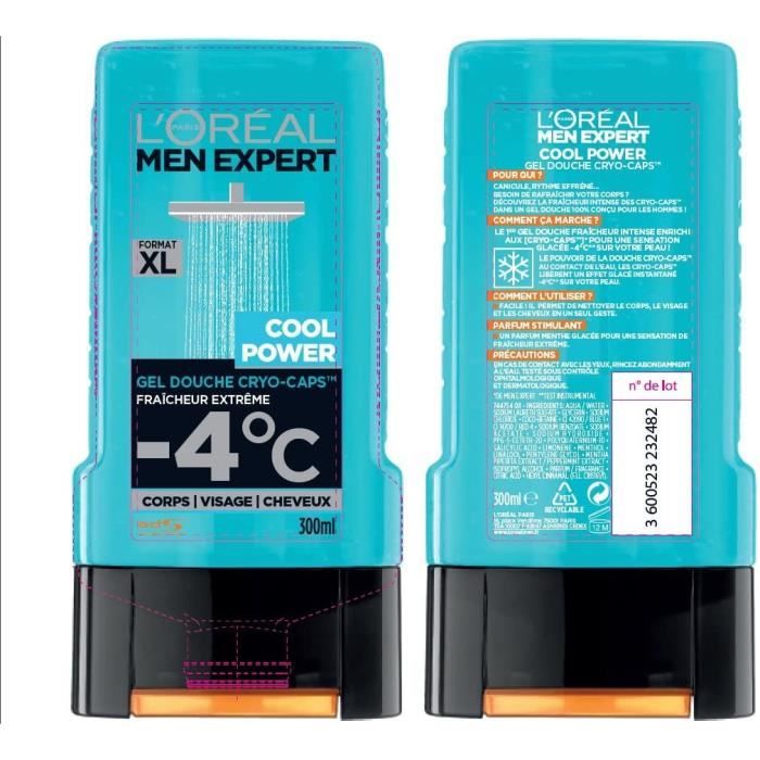 L'Oréal Men Expert Cool Power Fraicheur Extrême Gel Douche pour Homme 300 ml - Lot de 3 42726