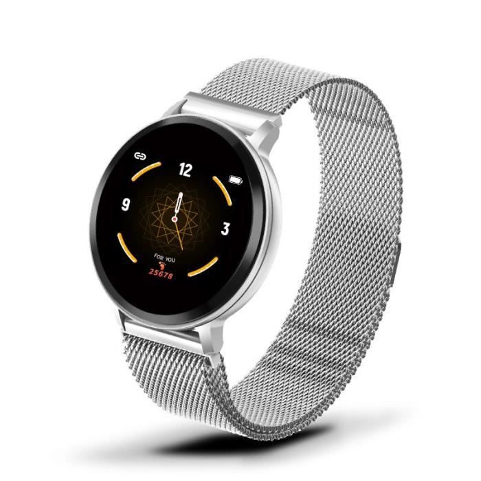Montre intelligente femmes étanche Fitness Tracker fréquence cardiaque moniteur de pression artérielle p - Mesh belt Silver - WL8901