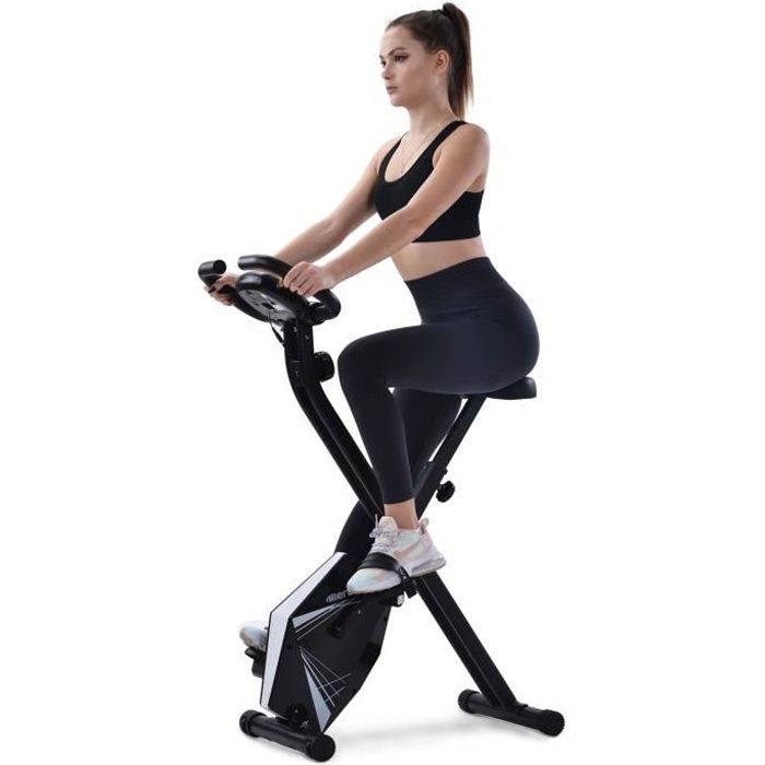 Merax Vélo d'Appartement Pliable, 8 Niveaux de Résistance, Écran LCD pour Fitnesse et Cardio, Gris