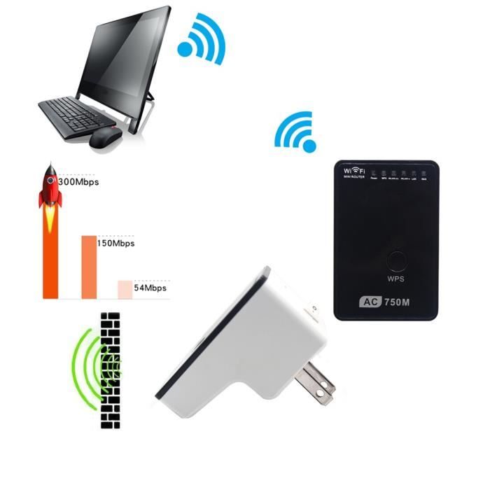 Répéteur WIFI sans fil 750Mbps Wifi Extender 2.4G amplificateur Wi-Fi Reapeter Wi-Fi 802.11n amplificateur de Signal de Point d'ac