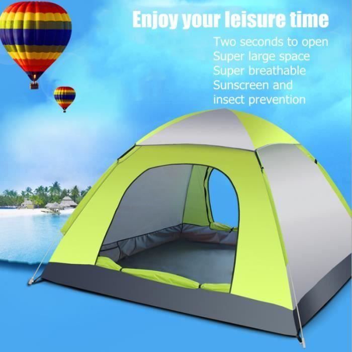 Tente de Camping 3-4 personnes étanche extérieur pliante voyage Vert gris Sh23287