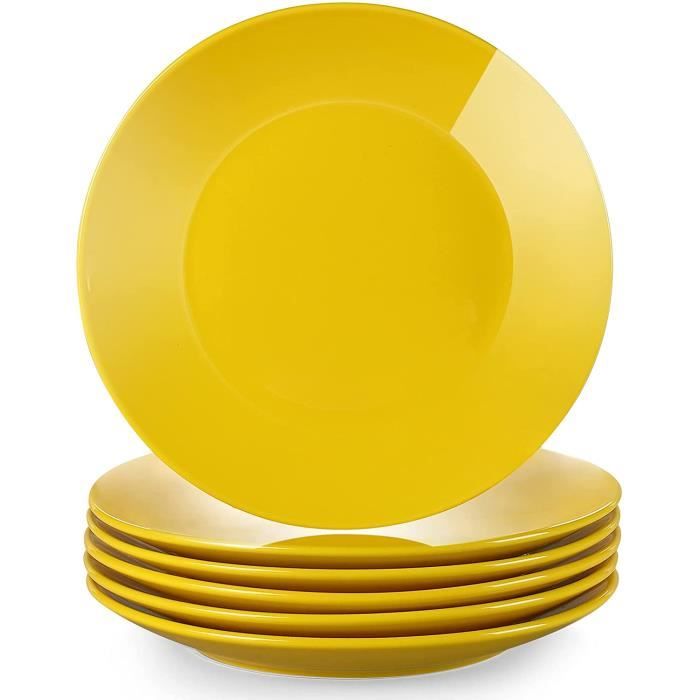 Lot 6 assiettes à dessert en porcelaine 21.5 cm - Jaune - LOVECASA, Série Sweet