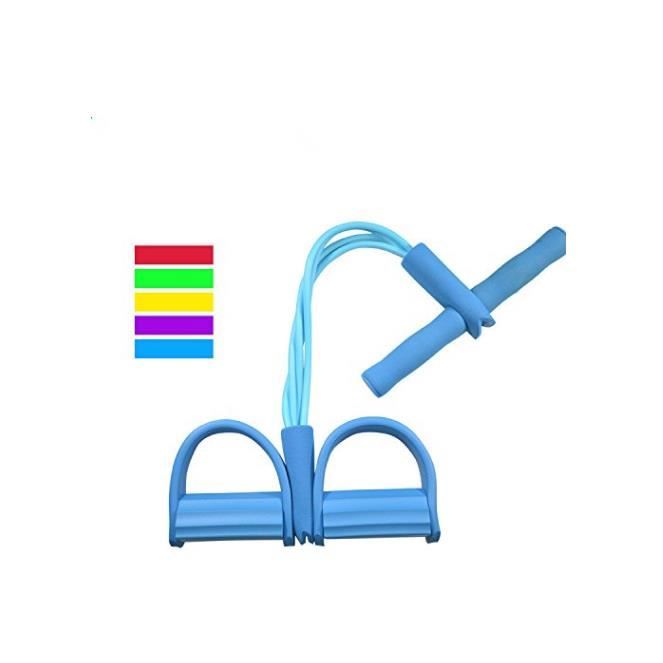 Bande de résistance élastique multifonctions avec poignées pour jambes et abdominaux Bleu