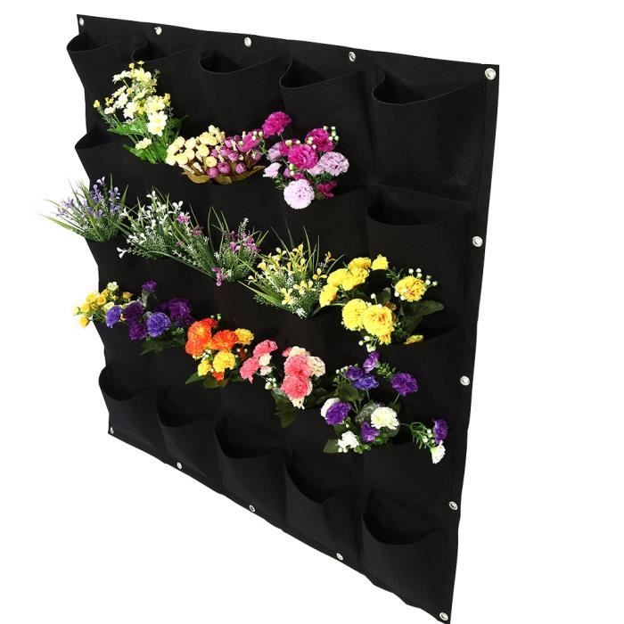 Sac de plantation vertical de jardin extérieur de 25 poches à suspendre au mur contenant de culture de fleurs (noir)-GOL