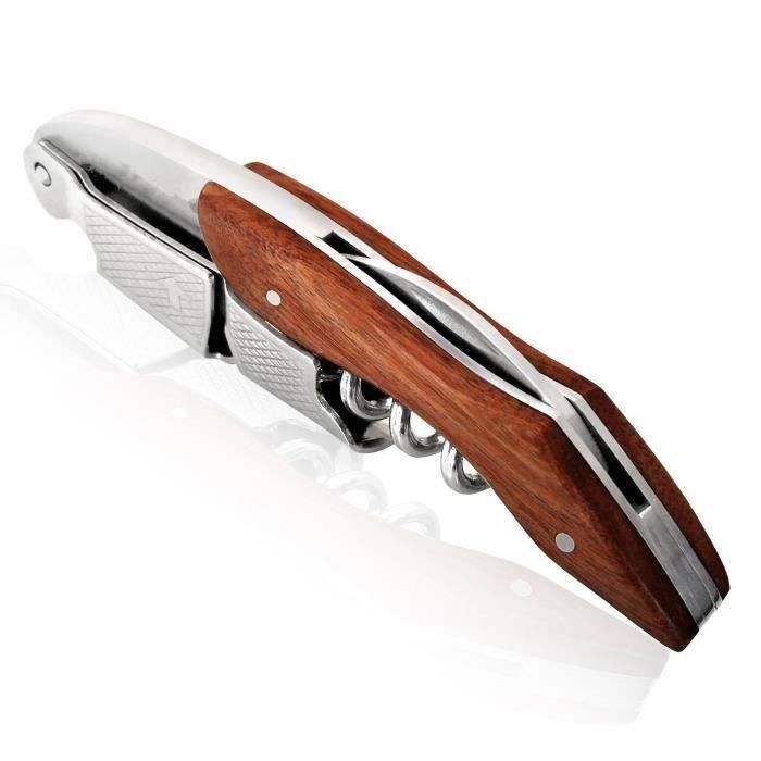 Tire-bouchon Sommelier Tire-bouchon en bois d'ébène Premium Tire-bouchon tout-en-un, décapsuleur et coupe-capsule