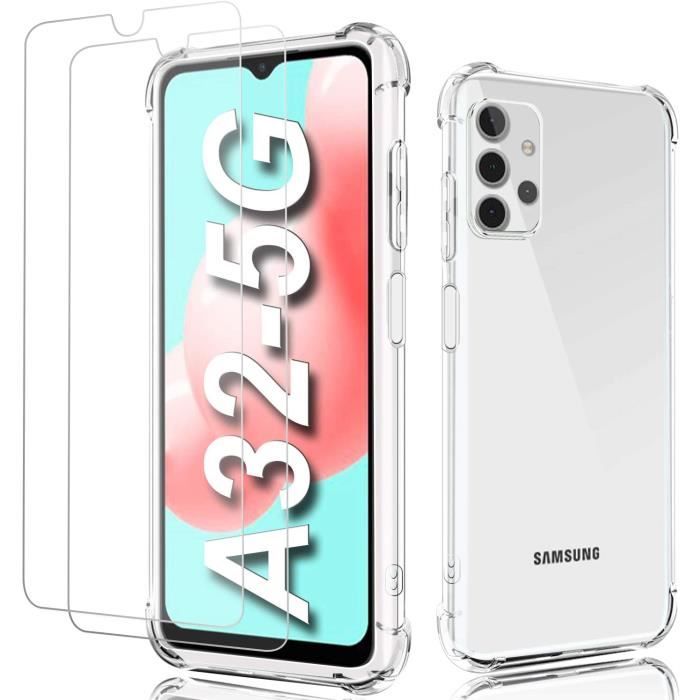 Coque Samsung Galaxy A32 5G avec 2 Pièces Verre Trempé Protection,Armour Transparente étui Silicone Gel Bumper Case