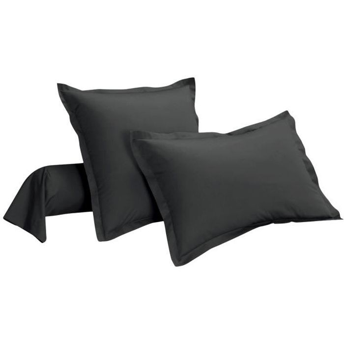 Taie d'oreiller coton GRIS ANTHRACITE 50 x 70 cm