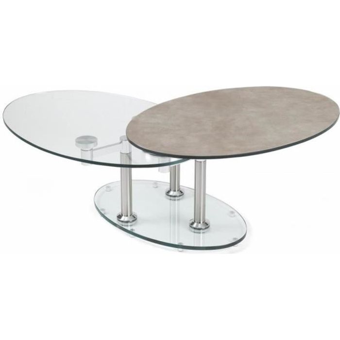 Table basse DOUBLE CÉRAMIQUE GREY couleur gris à plateaux pivotants en verre gris céramique Inside75