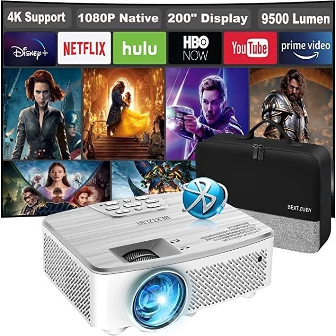 Videoprojecteur, 9500 Lumens Mini Projecteur 1080P Natif Full HD, Projecteur de Portables Supporte 4K Vidéoprojecteur avec 200" Disp