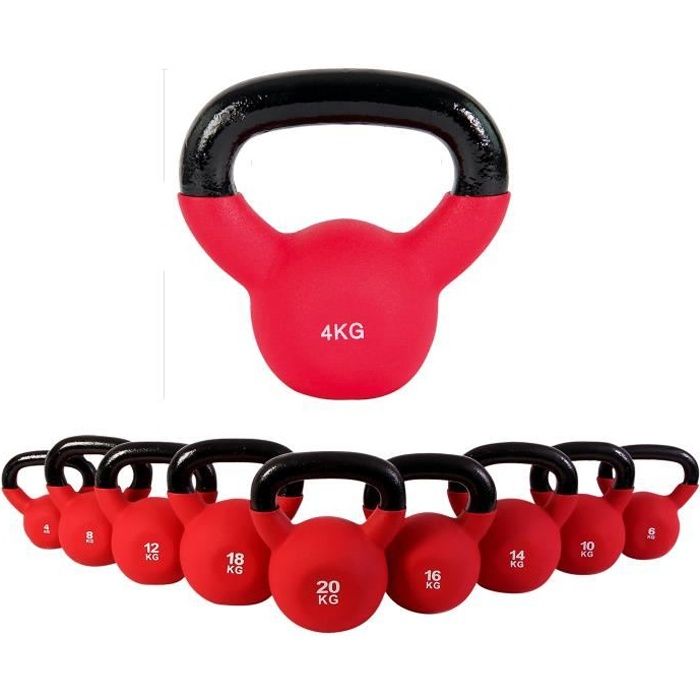 Kettlebell néoprène différents poids + affiche d´entrainement 4 kg à 30 kg (4 kg)