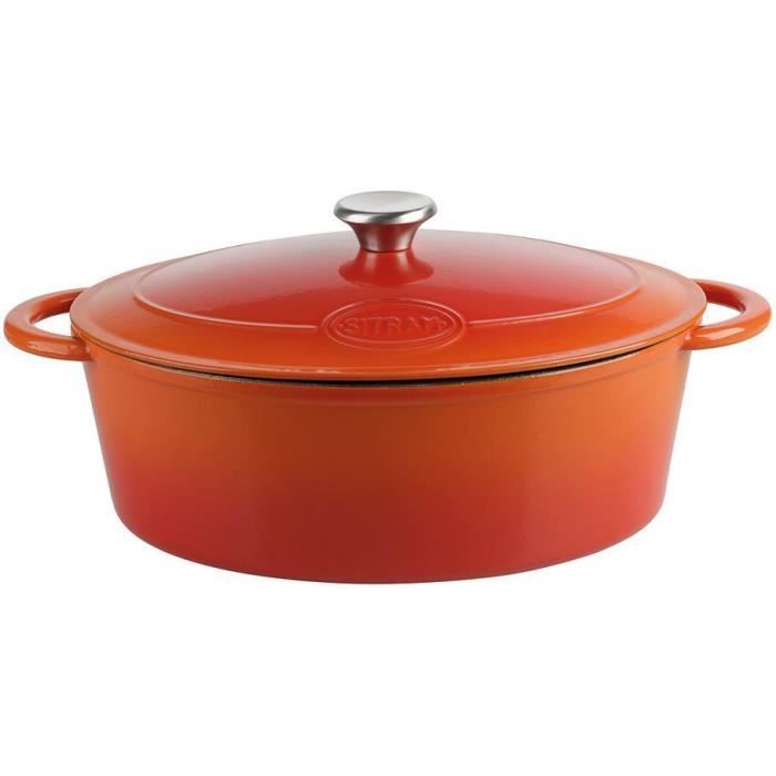 SITRAM Cocotte TRADIFONTE - 712575 - 6.5L Fonte émaillée ovale blanc et orange - Tous feux dont induction