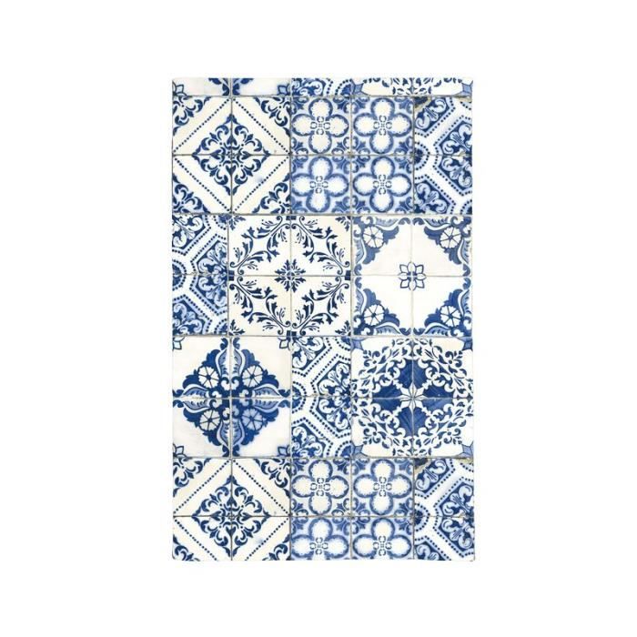 TOODOO - Tapis motifs carreaux de ciment bleu 45x75