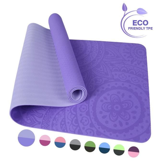 TOMSHOO série de motifs colorés TPE tapis de yoga 183*61*0.6cm (y compris le sac en filet) violet + bleu clair bicolore
