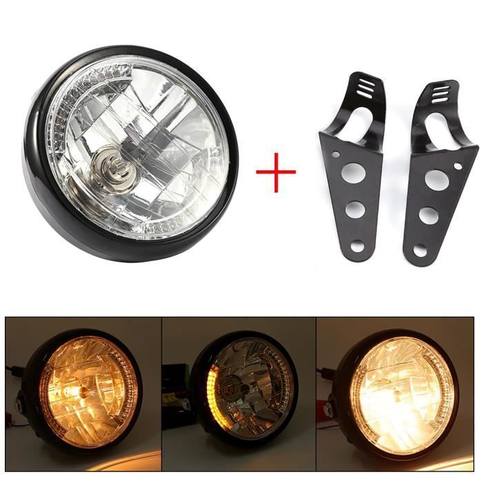 VGEBY phare de moto 7 'Phare LED Jaune Universel 12V H4 35W Moto Rond avec Support Noir -CYA