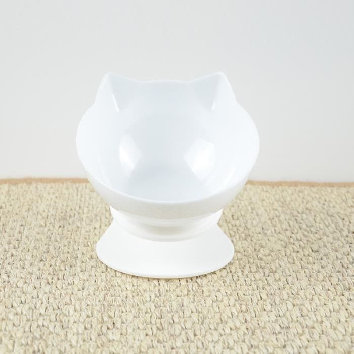 Gamelle/Bol pour chat - Un Bol pour Chat - Bol Anti-débordement Bol inclinée à 15°(Blanc)