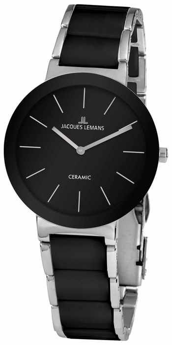 Jacques Lemans Montre Femme 42-7A – 34 mm Cadran Noir Boîtier Acier Lunette Céramique Étanche 10 ATM