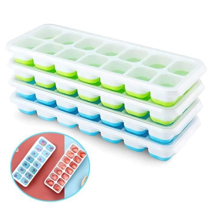 4 Moules à Glaçons En Silicone Avec Couvercle – Grands Cubes, Empilables, Sans BPA, Pour Whisky, Cocktails, Boissons