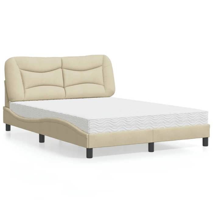 vidaXL Lit avec matelas crème 120x200 cm tissu meuble de chambre à coucher lit double cadre de lit incurvé sommier lit 3208525