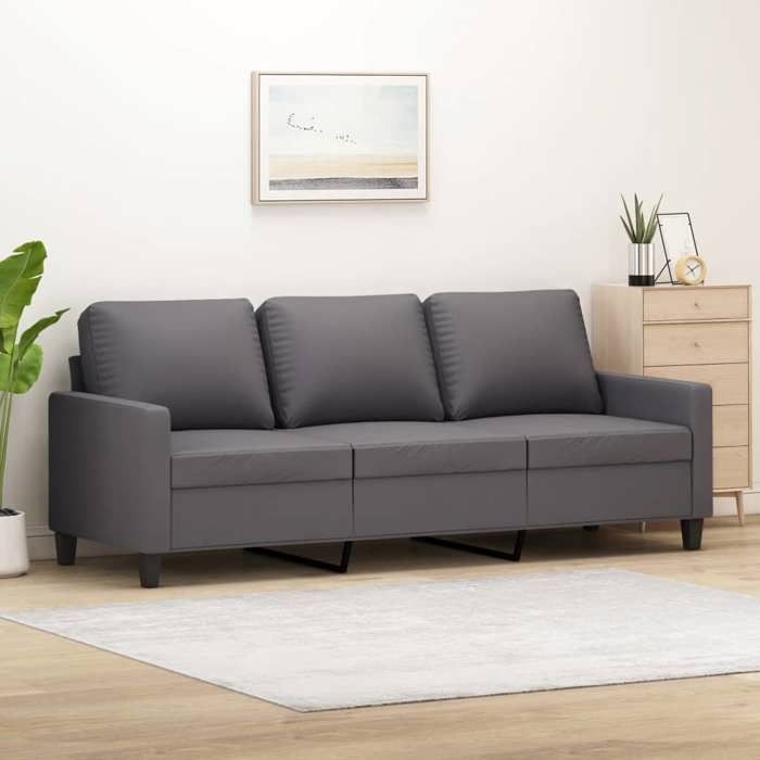 Solde dété Canapé confortable Canapé à 3 places Gris 180cm Similicuir 416349