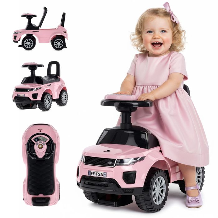 Porteur enfant voiture - 12 à 36 mois - signal sonore - roues en plastique - compartiment de rangement - Rose clair