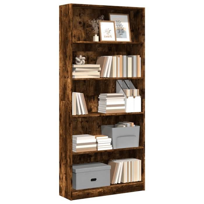 vidaXL Bibliothèque chêne fumé 80x24x176 cm bois dingénierie étagère à livres porte-livres support à livres armoire de 857857