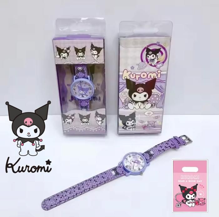 Montre Kuromi Hello Kitty Cuir Violet + Sac Cadeau Montre Kuromi Hello Kitty Cuir Violet + Sac Cadeau