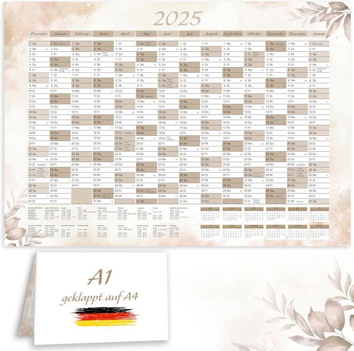 Calendrier Mural 2025 XXL - 74.2x52.5 Cm, Avec Jours Fériés Français, Autocollants Inclus