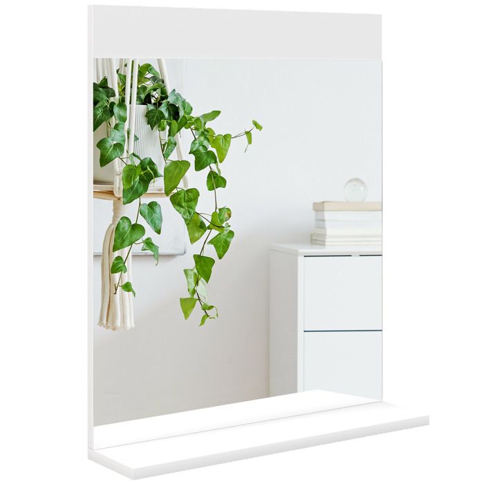 Miroir Mural Relaxdays Avec Rangement 49x40x10cm | Blanc MDF | Pour Salle De Bain, Entrée, Salon