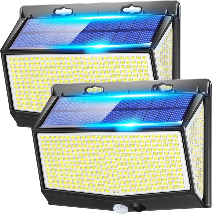468 LED + 2 000 lm [Super lumineuses] Lampes de sécurité solaires dextérieur avec détecteur de mouvement 3 modes étanches IP65