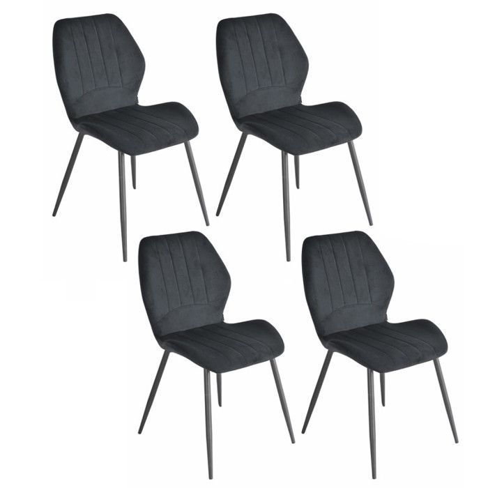 Lot 4 chaises en velours noir pieds métal noir - EMILIO 2 Meubletmoi Lot 4 chaises en velours noir pieds métal noir - EMILIO 2 Meubletmoi