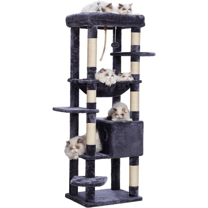 Meilleurs prix pour Arbre À Chat Pour Gros Chats 20 Lbs (9 Kg) Résistant,Tour Xxl 152Cm Pour Chat D'Intérieur,Meuble Multi-Niveaux Avec Plateforme En