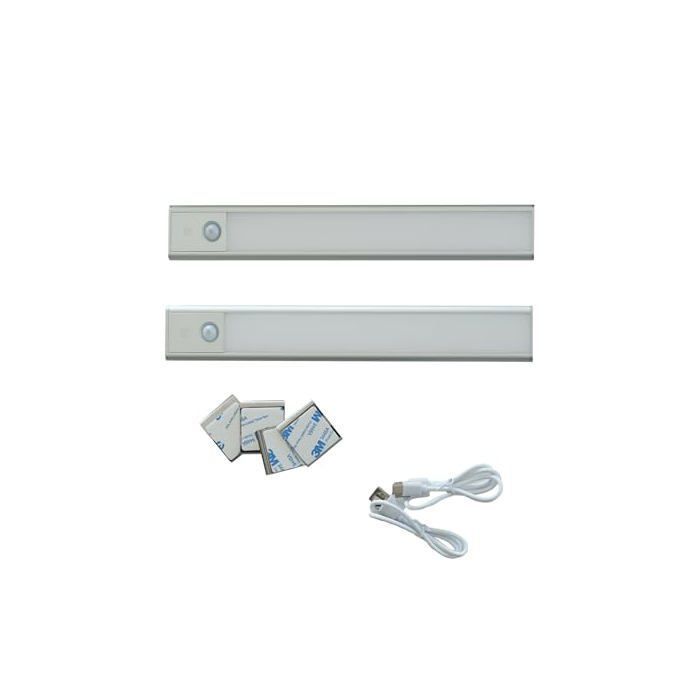 Lampe de placard sans fil - SUNMATIC - Lot de 2 30 cm - Détecteur PIR 120° - Rechargeable USB‑C - 3 couleurs dimmables