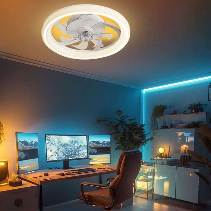 Ventilateur Plafond LED Moderne avec Télécommande – 6 Vitesses + Éclairage Dimmable Continu Mode Été/Hiver Minuterie – pour Salon - Prumya