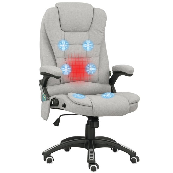Fauteuil de bureau - Vinsetto - massant chauffant ergonomique inclinable télécommande pivotant - lin - gris clair Fauteuil de bureau - Vinsetto - massant chauffant ergonomique inclinable télécommande pivotant - lin - gris clair