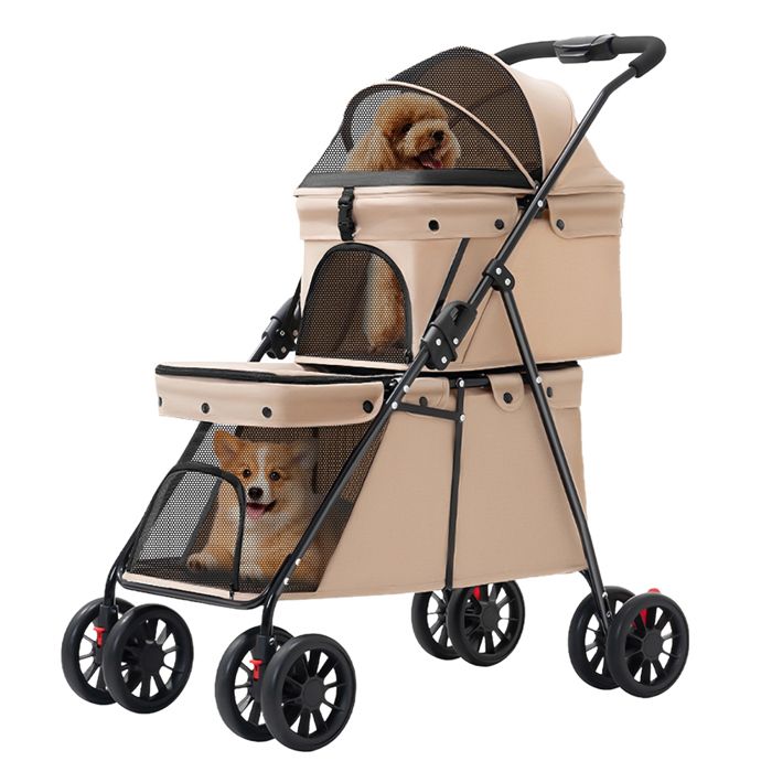 Comparer les prix de XXL Double-layer Pet Poussette-MENGDA-Poussette grand chien-Foldable-Pour Animaux âgés et jeunes-Jusquà 4-Brown