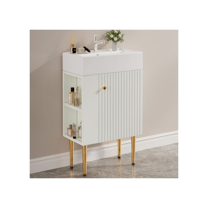 ®TONLRGY Meuble de salle de bain avec lavabo 55 cm petit meuble de salle de bain pour invitésblanc