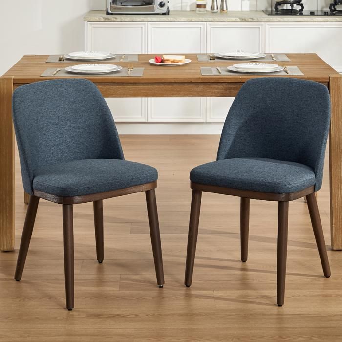 Ya-Home Chaise de Salle à Manger Bois Rétro Lot de 2 Chaise de Cuisine en Lin Chaise Salle a Manger Rembourrée pour Salon Bleu