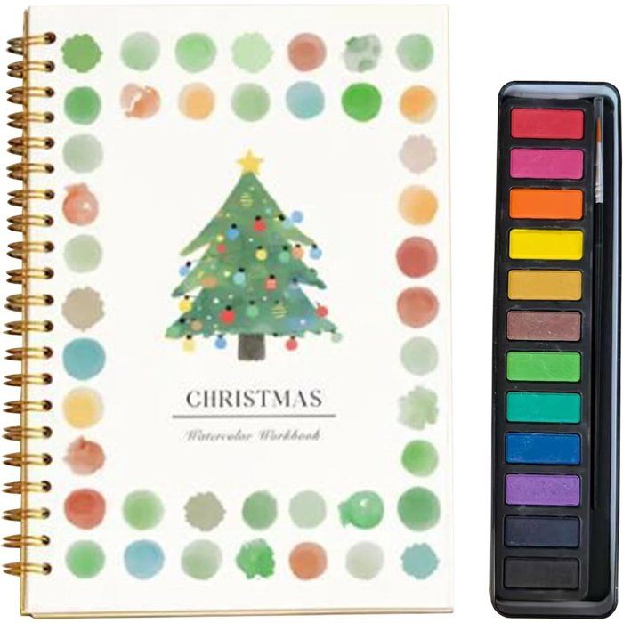 Cahier d'aquarelle pour débutants - Avec coffret de 12 pinceaux et