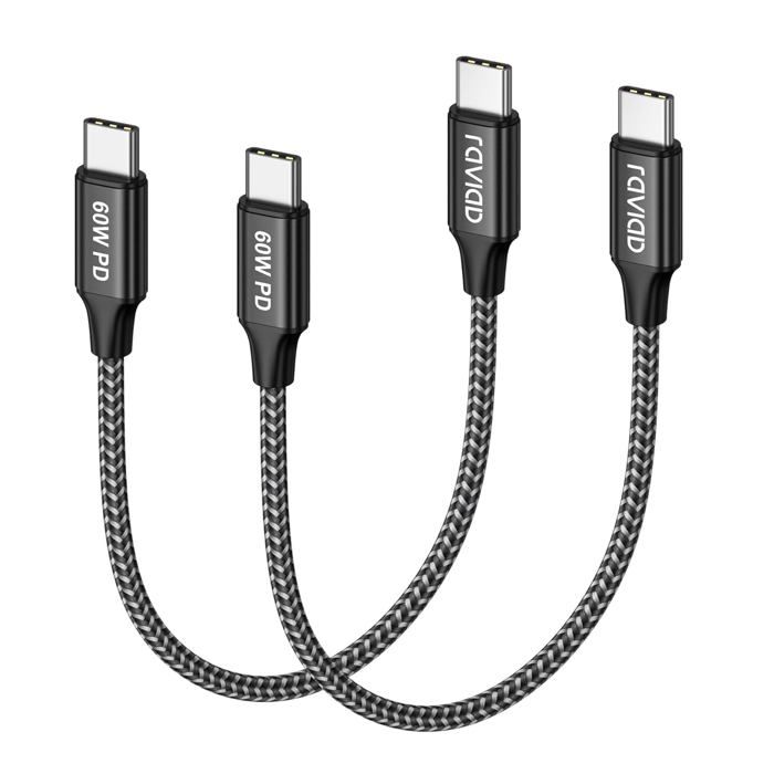 Cable Usb C Vers Usb C Court [15Cm/Lot De 2]，60W Câble Chargeur Type C ...