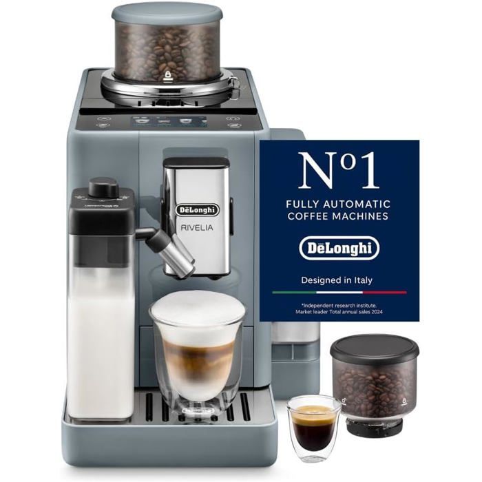De'Longhi Rivelia EXAM440.55.G Machine À Café Grain Automatique Grains Fraîchement Moulus Bac à Grains Interchangeable Carafe à lait Automatique 16 Recettes Écran Tactile Couleur - vue 10