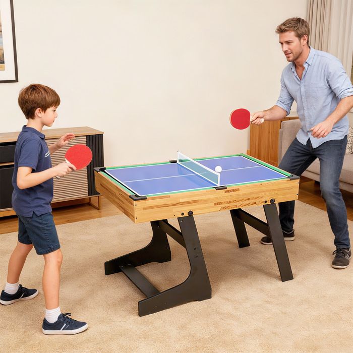 SPORTNOW Table Multijeux 13-en-1 Pliable – Baby-foot, Billard, Ping-Pong, Hockey, Échecs Et Plus – 120 X 106 X 82 Cm, Noyer Clair
