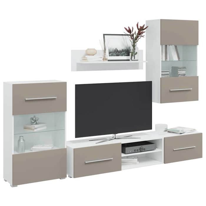 Meuble TV avec lumière LED - VIDAXL - 5 pièces - Gris pierre - Bois dingénierie - Éclairage LED - 120x39.5x34 cm