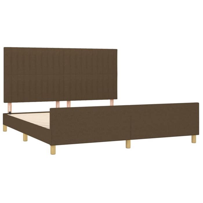 Cadre de lit avec tête de lit - UU - 180x200 cm - Marron foncé - Tissu polyester - Bois de mélèze massif