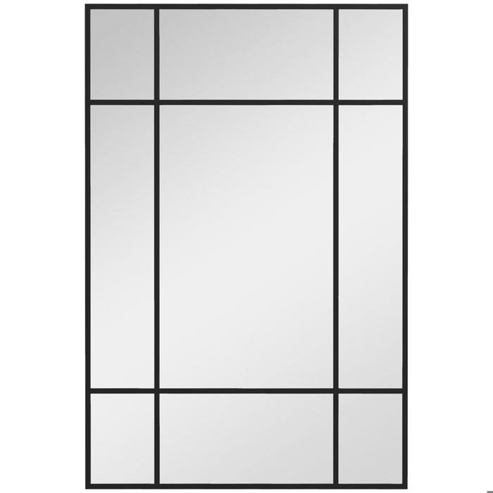 Miroir mural HOMCOM verrière rectangulaire style fenêtre horizontal ou vertical avec 4 crochets en métal noir - 90x60 cm